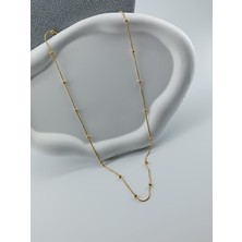 Lagül Aksesuar 316L Çelik Kararmaz Suya Dayanıklı Dorika Uzun Model Gold Kolye