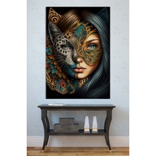 Mgi Design Yarı Kadın Yarı Leopar Yüzü Kanvas Tablo Etnik ve Vahşi Doğa Temalı Uv Baskı Dekoratif Pano