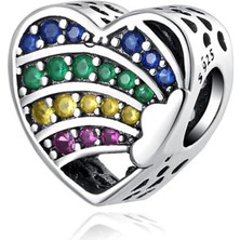 Kumi 925 Ayar Gümüş Renkli Kalp Bileklik Uyumlu Charm