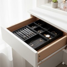 Saros Siyah Süet Çekmece Içi Takı Ikili Organizer Seti | Yüzük, Küpe ve Kolye Düzenleyici Org-Ckm-2