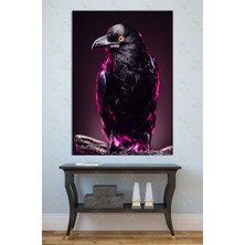 Mgi Design Neon Işıklı Kara Karga Kanvas Tablo Gotik ve Modern Hayvan Figürlü Uv Baskı Duvar Dekoru