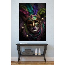 Mgi Design Renkli Tüylü Venedik Maskesi Kanvas Tablo Karnaval Temalı Klasik ve Modern Uv Baskı Salon Tablosu