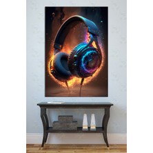 Mgi Design Neon Işıklı ve Alevli Kulaklık Kanvas Tablo Müzik Temalı Genç Odası ve Ofis Panosu