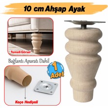 Badem10 Bohem 10 cm Doğal Boyasız Ahşap Ayak Silindir Mobilya Koltuk Kanepe Ayağı Metal Montaj Aparat & Keçe