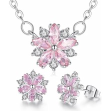 Kumi 925 Ayar Gümüş Avusturya Kristali Taşlı Kiraz Model Kolye Ve Küpe Seti Takım Sevgililer Günü Hediye