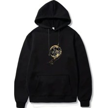 Caddekombin Dünya Desenli Kapüşonlu Cepli Efsane Desen 2 Iplik Şardonlu Sweatshirt
