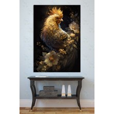 Mgi Design Altın Tüylü Horoz Kanvas Tablo Lüks Ev Dekoru Şans ve Bereket Modern Hayvan Teması
