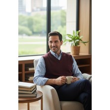 Gömlek Galerisi Erkek Regular Fit Düz V Yaka Süveter Yünlü Triko Kazak