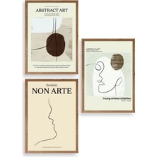 Sinems World Soyut Sanat Üçlü Ahşap Çerçeveli Tablo