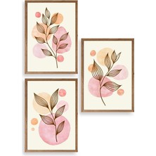 Sinems World Çiçek Desenli Üçlü Ahşap Çerçeveli Tablo