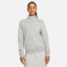 Nike Sportswear Club Fleece Half Zip Kadın Gri Çeyrek Fermuar Sweatshirt