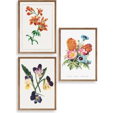 Sinems World Çiçek Üçlü Ahşap Çerçeveli Tablo