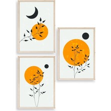 Sinems World Manzara Üçlü Ahşap Çerçeveli Tablo