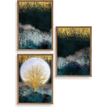 Sinems World Manzara Üçlü Ahşap Çerçeveli Tablo