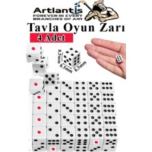 Artlantis Tavla Zarı 4 Adet Beyaz Zar Akrilik 8.5 mm Masa Oyunu Kırmızı Siyah Noktalı Beyaz Oyun Zarlar