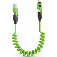 Bubitechh iPhone iPad MacBook Android Uyumlu 4’ü 1 Arada Spiral Şarj Kablosu – Usb-A / Type-C / Lightning, Esnek Yay Tasarım, Premium Data Kablosu