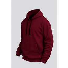 Damga Erkek Bordo Kapşonlu Basic Sweatshirt Uzun Kol Rahat Kesim ve Esnek Kumaş