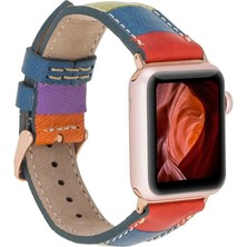 Apple Watch Uyumlu Deri Kordon 42-44-45MM Gökkuşağı