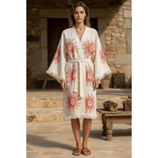 Varol Organik %100 Pamuk Kimono Yaka Sabalık Bornoz Plaj Elbisesi - Heliona V1 - S/m