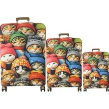 My Saraciye (MY#147 Şapkalı Kedi) Valizler Için Kılıf Seti (Kabin Orta ve büyük)