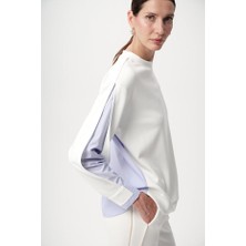 Allyco Kolu Gömlek Detaylı Örme Ekru Mavi Sweatshirt