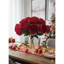 Yasima YASİMA 10 Kafalı Kırmızı İngiliz Gülü %100 Polyester Materyal ile Modern Dekorasyon İçin