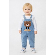 Dinamik çocuk Erkek Bebek Süzene Ayıcık Nakışlı Uzun Kollu Badili Esnek Kot Salopet 2li Takım Bayramlık 6-9-12-18-24AYLIK