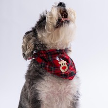 Pawstar  Rudy Bounce Geyik Nakışlı Ekose Desen Kırmızı Kedi Köpek Fuları Pet Bandana Köpek Bandanası