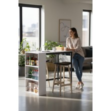 Tolia Home Raflı Metal Ayaklı Mutfak Masası Bar Masası Çok Amaçlı Masa Çalışma Masası