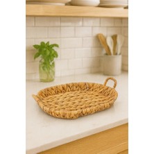 Çavdar Group Hasır Su Sümbülü Kulplu Orta Boy Oval Tepsi Hasır El Örmesi Tepsi