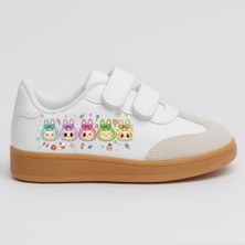 Lias Design Parti Labulibi Baskılı Beyaz Kauçuk Taban Görünümlü Bantlı Çocuk Spor Ayakkabı Snes