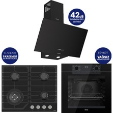 Ferre Fryart Digital Asimetrik Siyah Cam Ankastre Set QEP63CS+NT025-WFA+D086-SA
