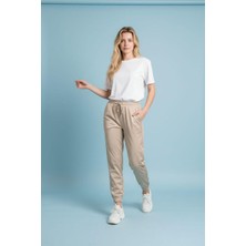 Seviliko Kadın Deri Görünümlü Paça ve Bel Lastikli Jogger Pantolon