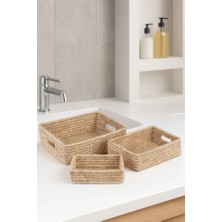 Çavdar Group 3'lü El Örmesi Hasır Sepet 3 Adet Düzenleyici Kalın Örgü Organizer Sepet