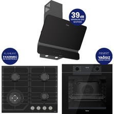 Ferre Fryart Digital Asimetrik Siyah Cam Ankastre Set QEP63CS+NT025-WFA+D080-SA