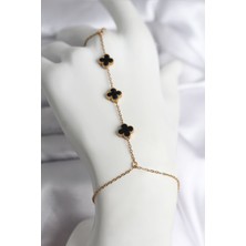 Nuvigo 316L Çelik Gold Renk Siyah Yonca Model Kadın Şahmeran - TJ-SN736