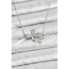 Nuvigo 316L Çelik Zincir Gümüş Renk Zirkon Taşlı Kelebek Model Kadın Kolye - TJ-BKO10770