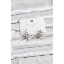 Nuvigo Gümüş Renk Pirinç Çift Taraflı Kutup Yıldızı Kadın Küpe - TJ-BKP11511