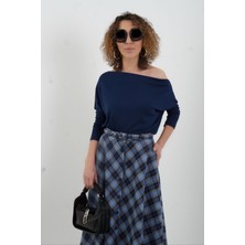 Zelish My Sister Lacivert Kayık Yaka Bluz