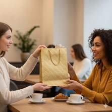 Dodomar 26X32X10 cm – Lüks Varak Baskılı Geometri Temalı Karton Hediye Çanta Özel Alışveriş Çantası