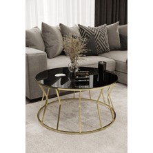 Home Plus Mobilya Kum Saati Orta Sehpa Gold Kaplama Siyah Ayna