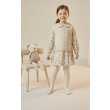 Bebüş Kız Çocuk Süveter Detaylı Tek Parça Poplin Çiçekli Elbise BEB-16488