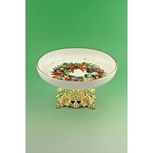 Bursa Porselen Dekor Christmas Wreath Gold Metal Ayaklı Tabak