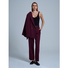 Dilvin 72235 Kemerli Düz Kesim Pantolon-Bordo