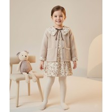 Bebüş Kız Çocuk Yumuş Hırkalı Poplin Çiçekli Elbise Takım BEB-16489