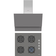 Simfer Qs Gri 2'li Cam Ankastre Set (Ocak + Davlumbaz)