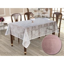 Raşel Örme Pano Desenli Masa Örtüsü Seti  160*220 Bahar Pudra