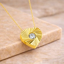 Oro Bravo 14 Ayar Altın Işıltılı Minik Kalp Kolye