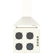 Simfer Retro Bej 2'li Cam Ankastre Set (Ocak + Davlumbaz)