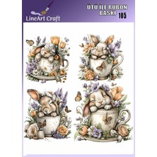 Lineart N: 105 Paskalya Konsept, Tavşan Desenli Kumaş Transfer, Ahşap Transfer, Rub On Transfer 30*30 cm